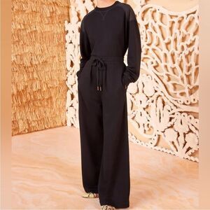 Ulla Johnson Clarke Pants Black Bamboo Fleece Wide-leg Women's Sz 0